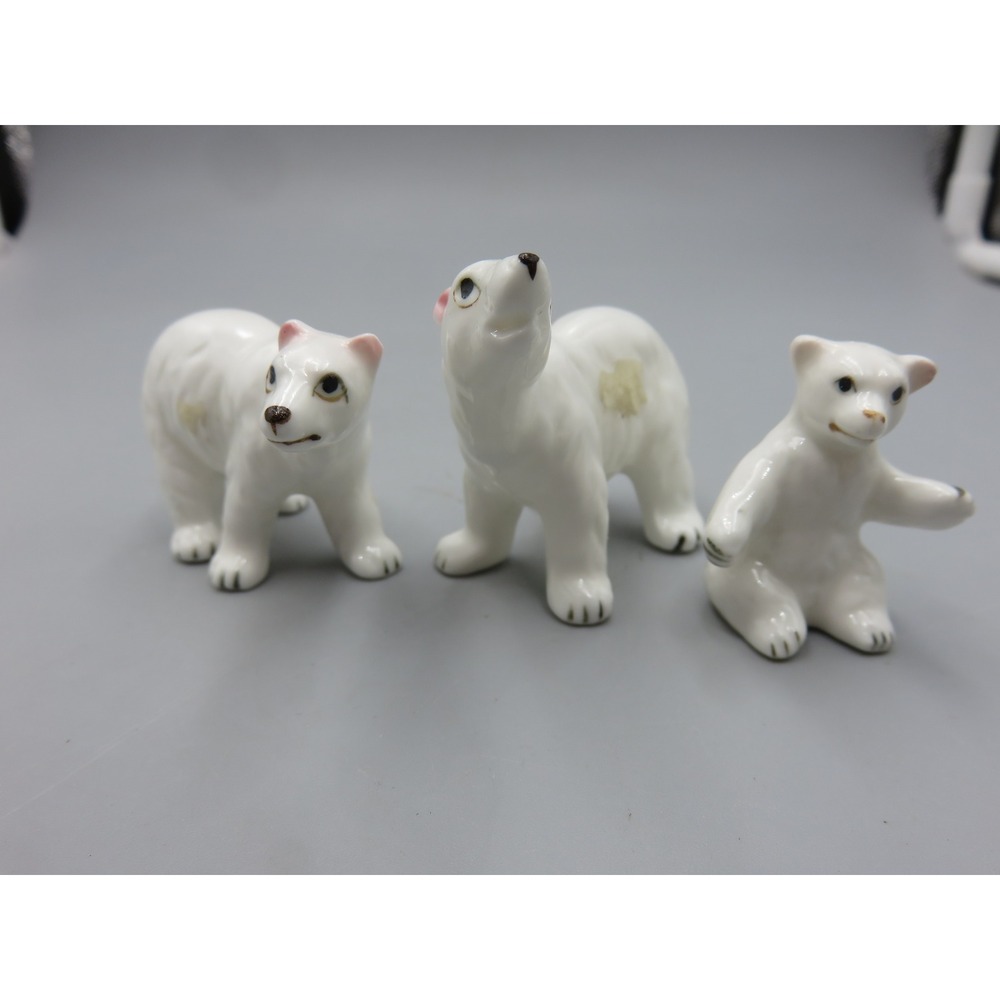 Vintage Porcelain Polar Bear Figurine Set of 3 White Ceramic Animal Family Decor